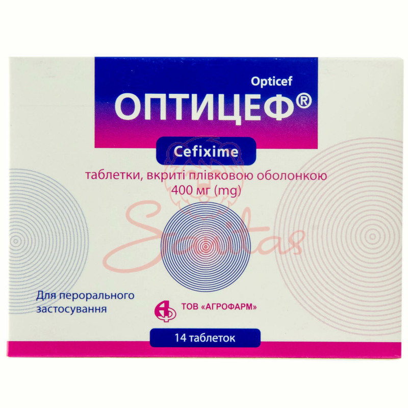 Оптицеф таб. 400мг №14 (7х2)                                                    