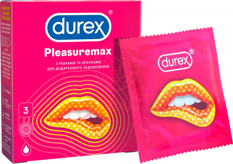През. Дюрекс №3 з ребрами та крапками pleasure max                              